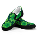 Four-Leaf Clover St. Patrick's Day Print Black Slip On Sneakers