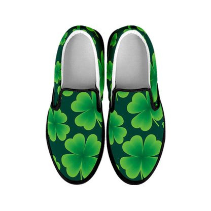 Four-Leaf Clover St. Patrick's Day Print Black Slip On Shoes