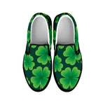 Four-Leaf Clover St. Patrick's Day Print Black Slip On Shoes