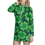 Four-Leaf Clover St. Patrick's Day Print Hoodie Dress