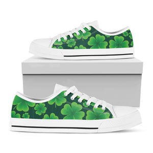 Four-Leaf Clover St. Patrick's Day Print White Low Top Shoes
