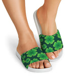 Four-Leaf Clover St. Patrick's Day Print White Slide Sandals