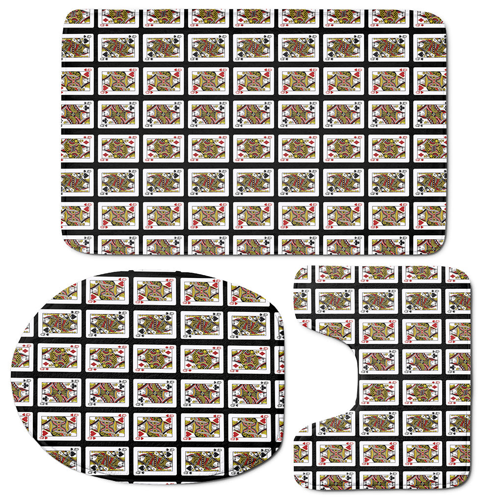Four Queens Playing Cards Pattern Print 3 Piece Bath Mat Set