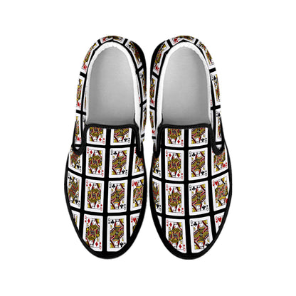 Four Queens Playing Cards Pattern Print Black Slip On Shoes
