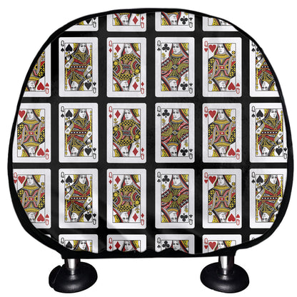 Four Queens Playing Cards Pattern Print Car Headrest Covers