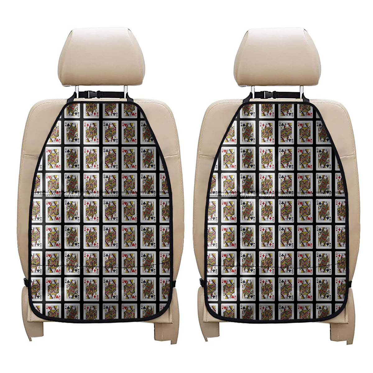 Four Queens Playing Cards Pattern Print Car Seat Organizers