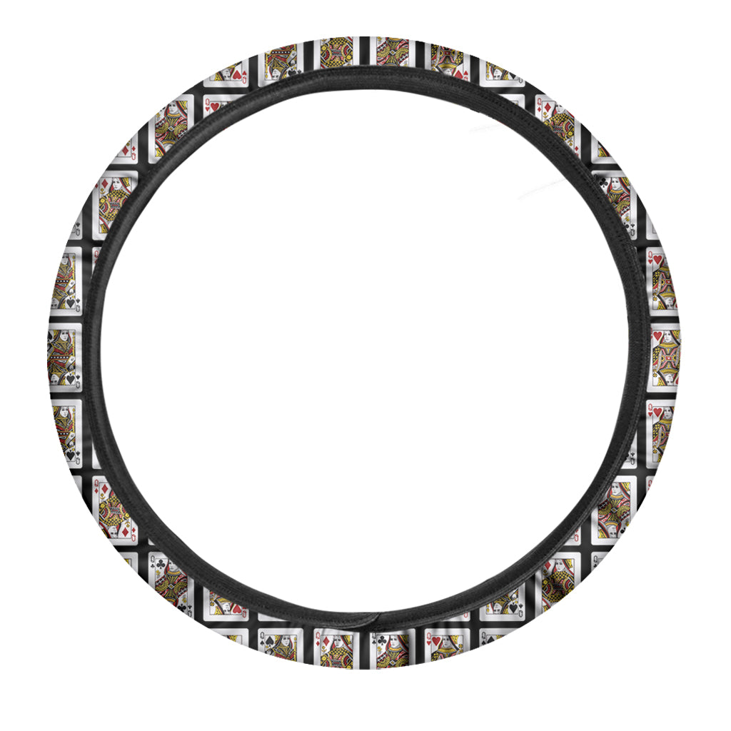 Four Queens Playing Cards Pattern Print Car Steering Wheel Cover