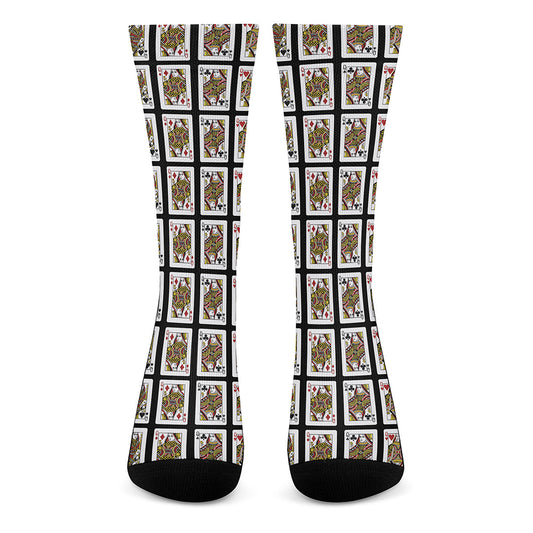 Four Queens Playing Cards Pattern Print Crew Socks