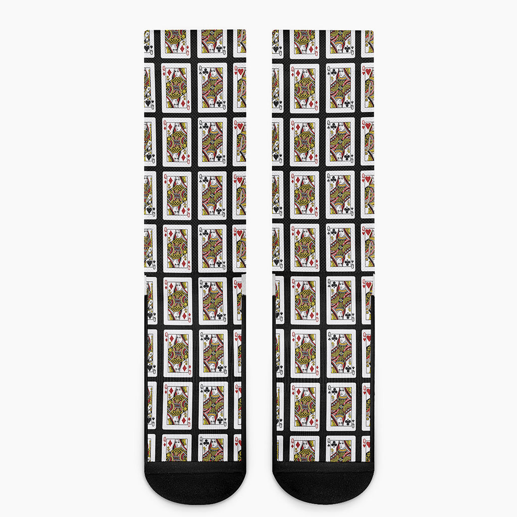 Four Queens Playing Cards Pattern Print Crew Socks