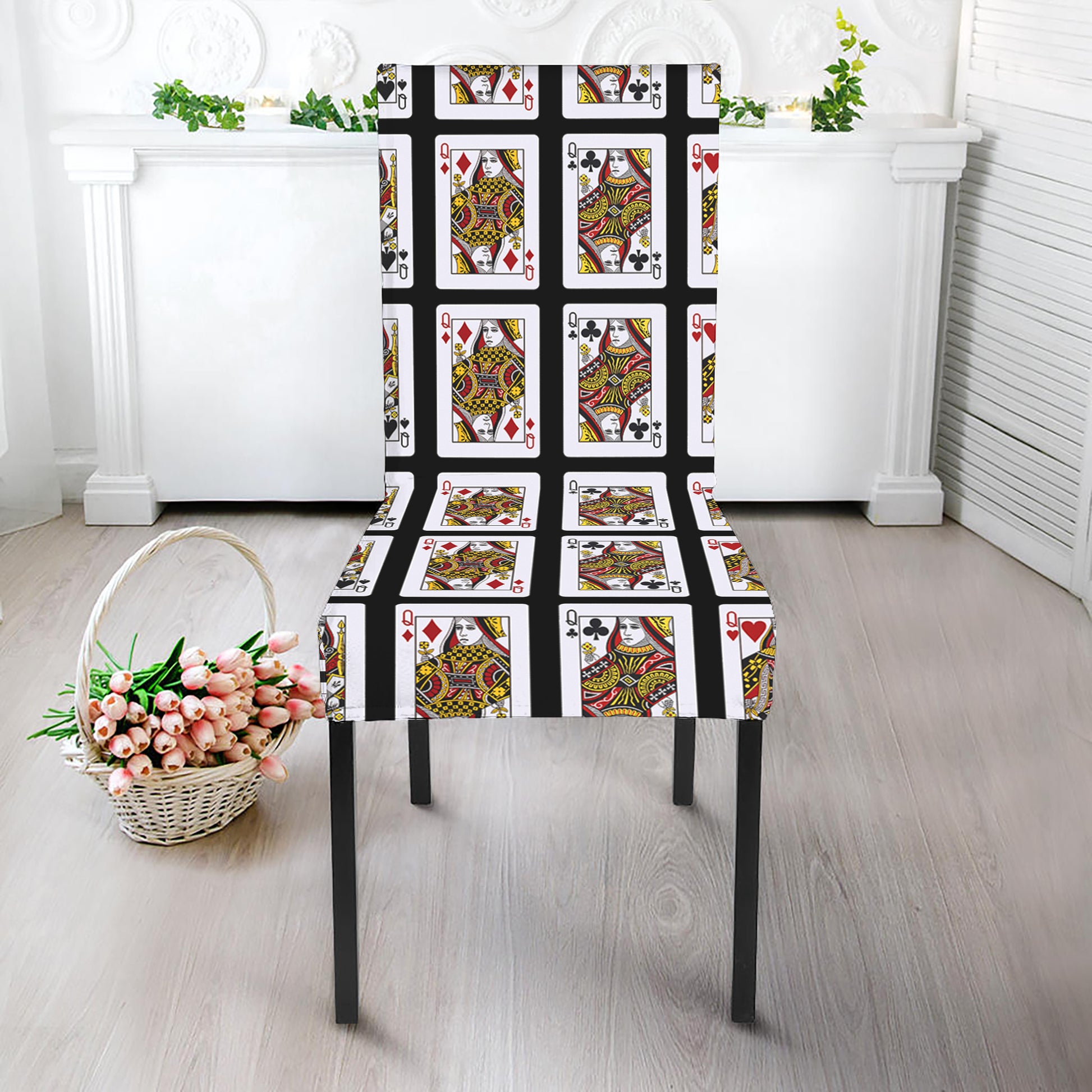 Four Queens Playing Cards Pattern Print Dining Chair Slipcover