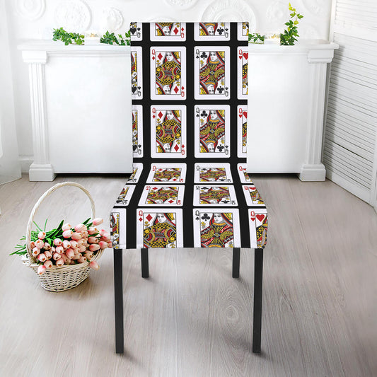 Four Queens Playing Cards Pattern Print Dining Chair Slipcover