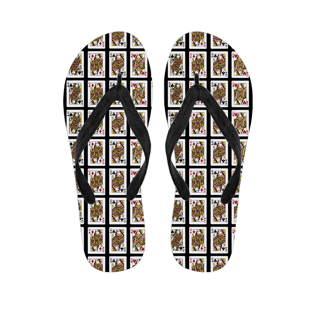 Four Queens Playing Cards Pattern Print Flip Flops