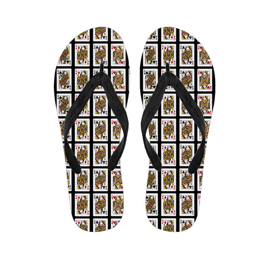 Four Queens Playing Cards Pattern Print Flip Flops