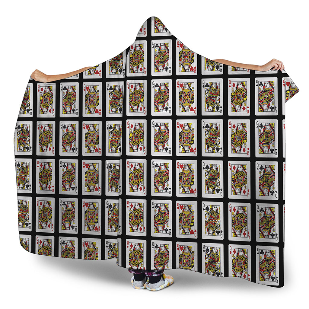 Four Queens Playing Cards Pattern Print Hooded Blanket