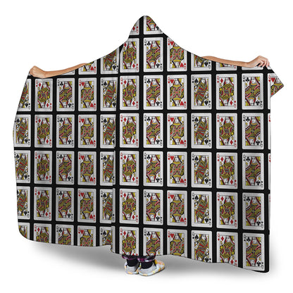 Four Queens Playing Cards Pattern Print Hooded Blanket