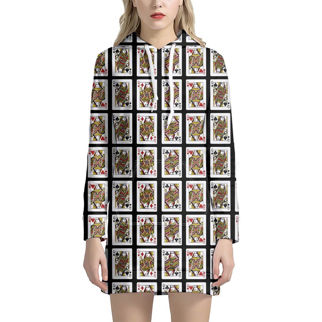 Four Queens Playing Cards Pattern Print Hoodie Dress