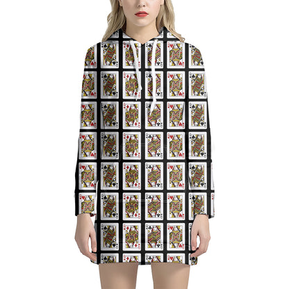 Four Queens Playing Cards Pattern Print Hoodie Dress
