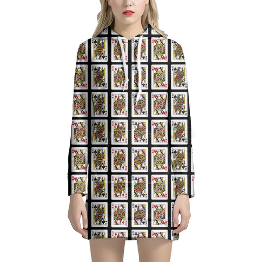 Four Queens Playing Cards Pattern Print Hoodie Dress