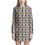 Four Queens Playing Cards Pattern Print Hoodie Dress