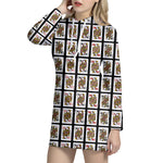 Four Queens Playing Cards Pattern Print Hoodie Dress