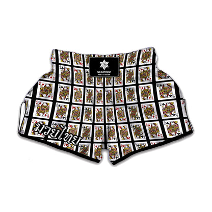 Four Queens Playing Cards Pattern Print Muay Thai Boxing Shorts