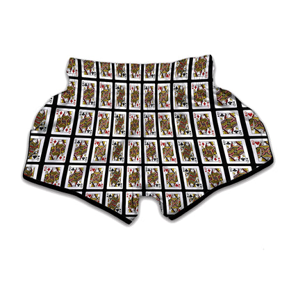 Four Queens Playing Cards Pattern Print Muay Thai Boxing Shorts