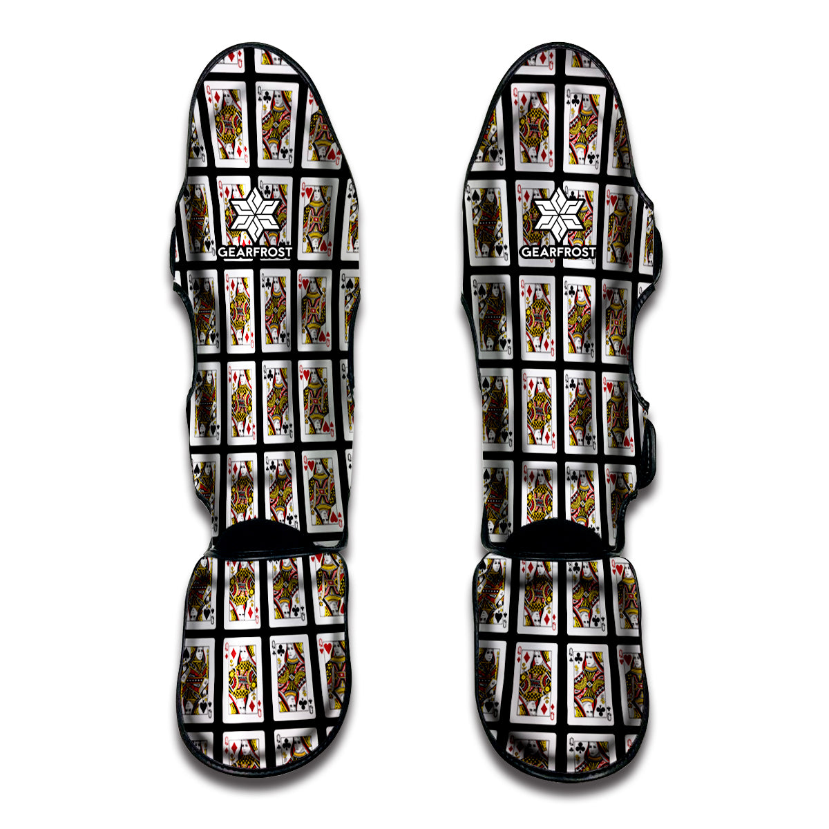 Four Queens Playing Cards Pattern Print Muay Thai Shin Guard