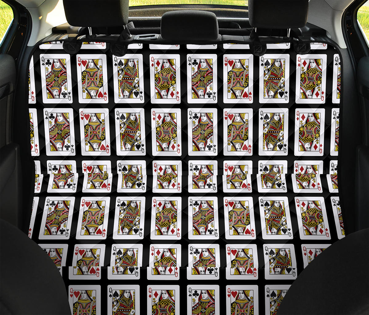 Four Queens Playing Cards Pattern Print Pet Car Back Seat Cover