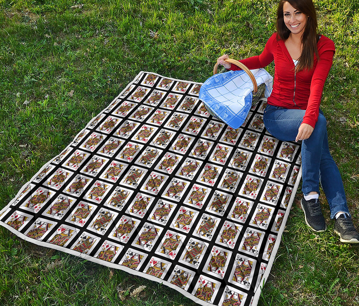 Four Queens Playing Cards Pattern Print Quilt