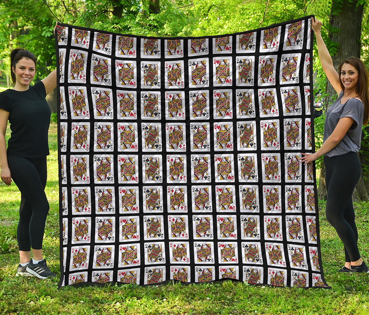 Four Queens Playing Cards Pattern Print Quilt
