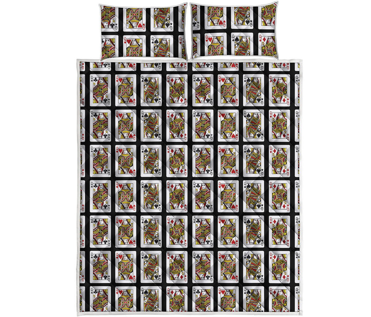 Four Queens Playing Cards Pattern Print Quilt Bed Set