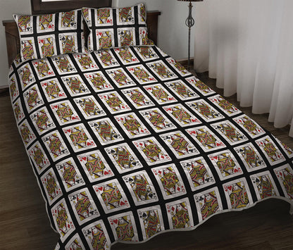 Four Queens Playing Cards Pattern Print Quilt Bed Set