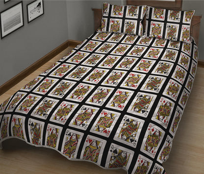 Four Queens Playing Cards Pattern Print Quilt Bed Set
