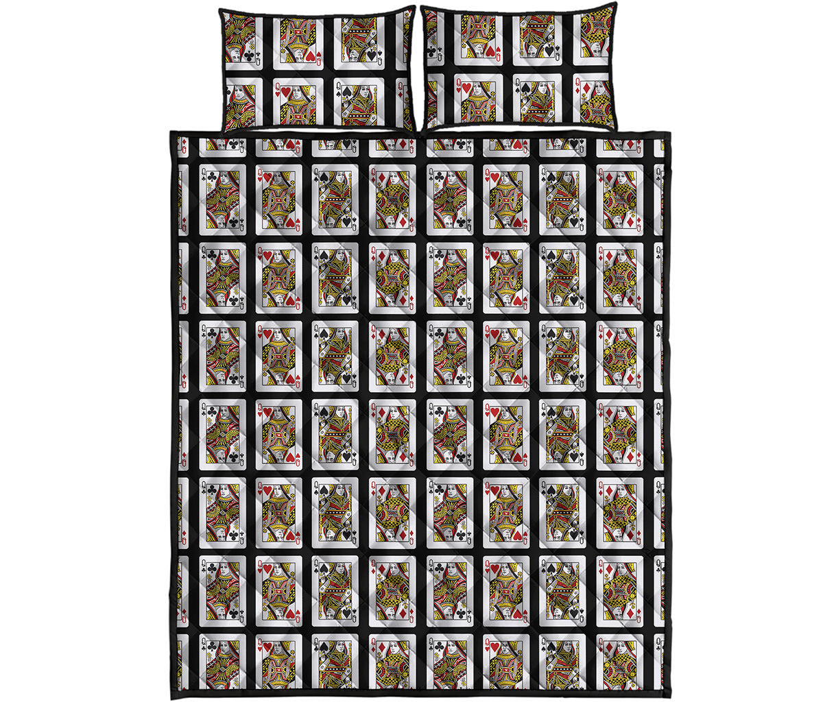 Four Queens Playing Cards Pattern Print Quilt Bed Set