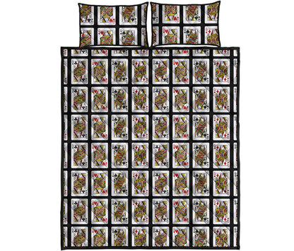 Four Queens Playing Cards Pattern Print Quilt Bed Set