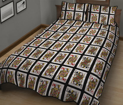 Four Queens Playing Cards Pattern Print Quilt Bed Set