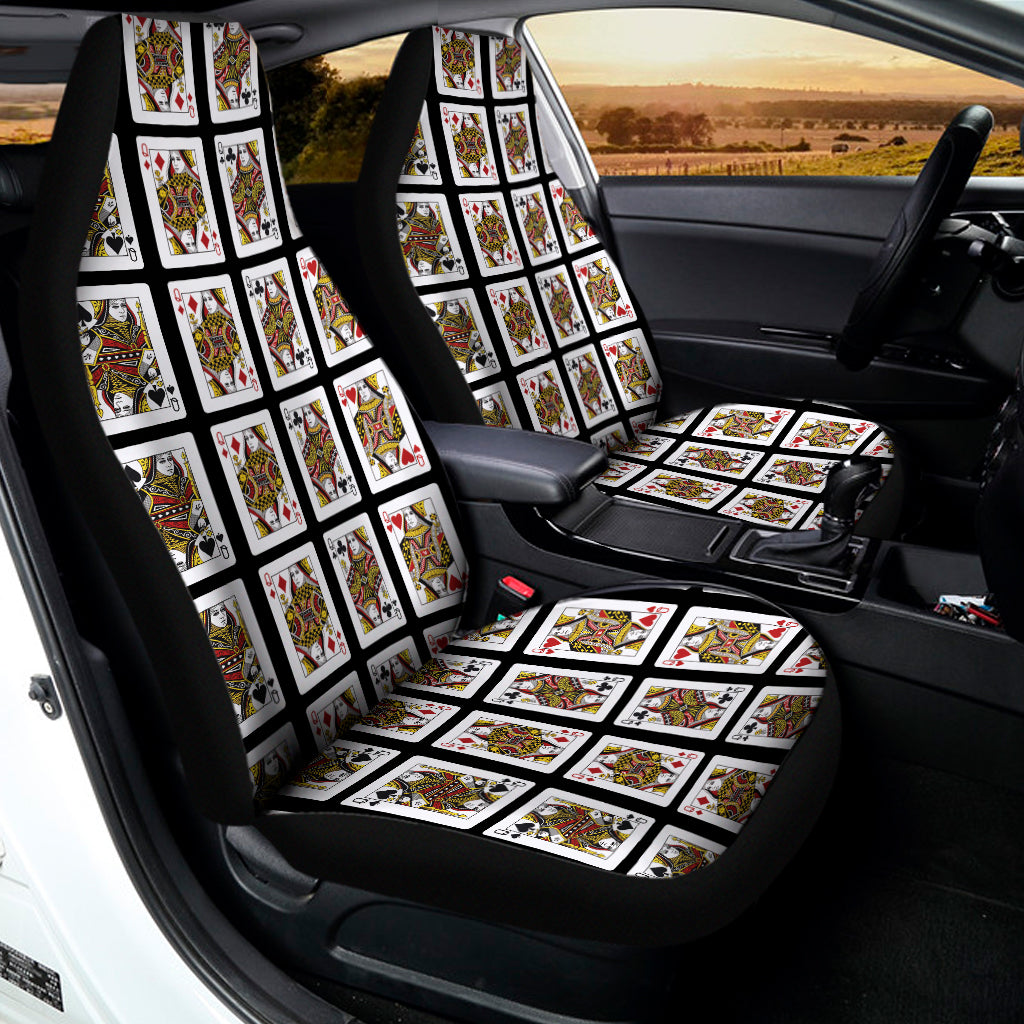 Four Queens Playing Cards Pattern Print Universal Fit Car Seat Covers