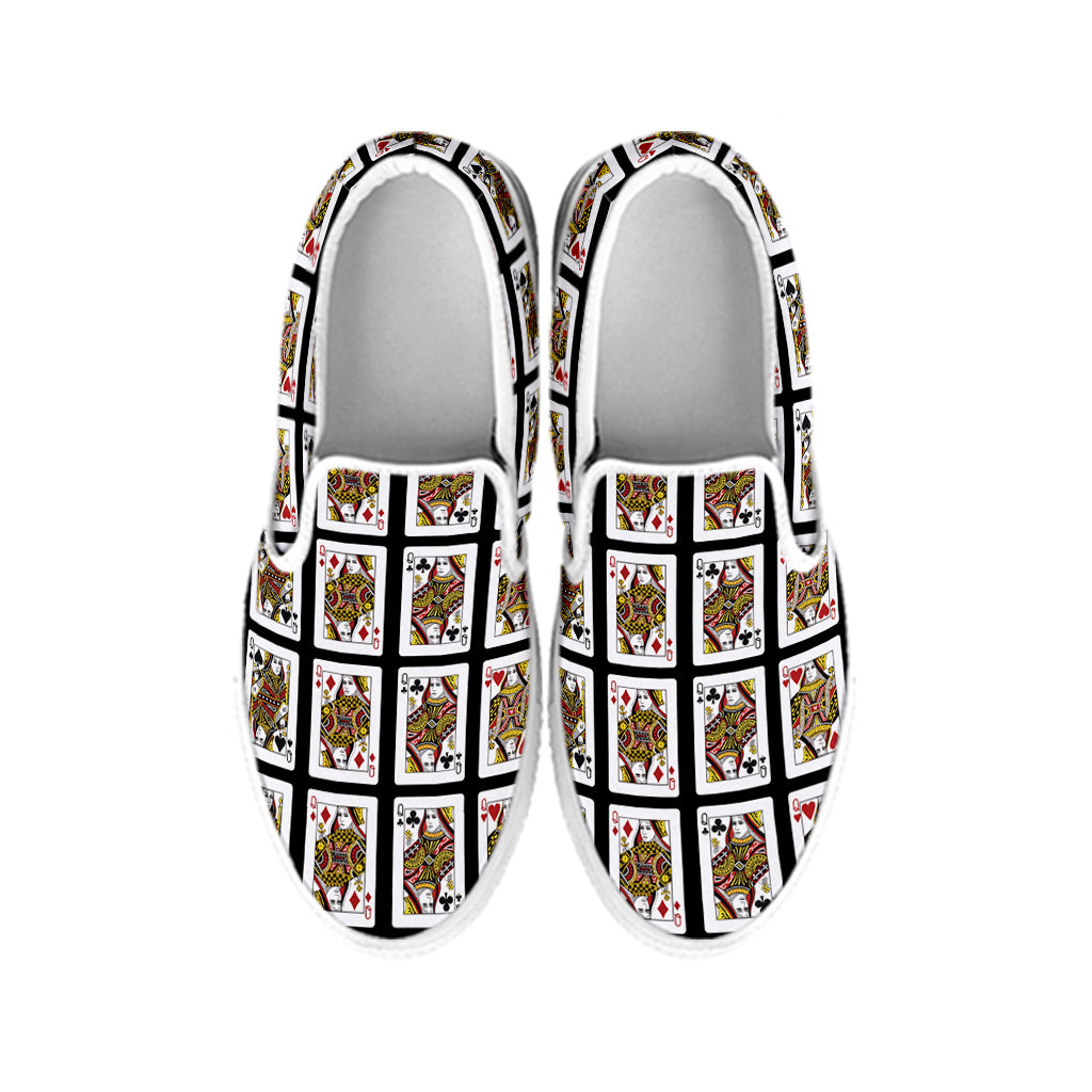 Four Queens Playing Cards Pattern Print White Slip On Shoes
