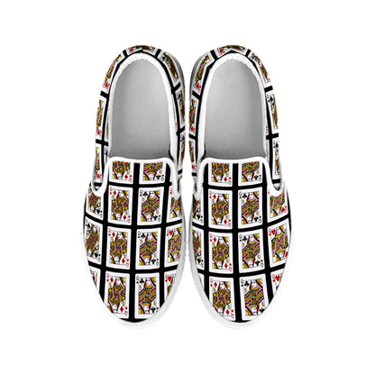 Four Queens Playing Cards Pattern Print White Slip On Shoes