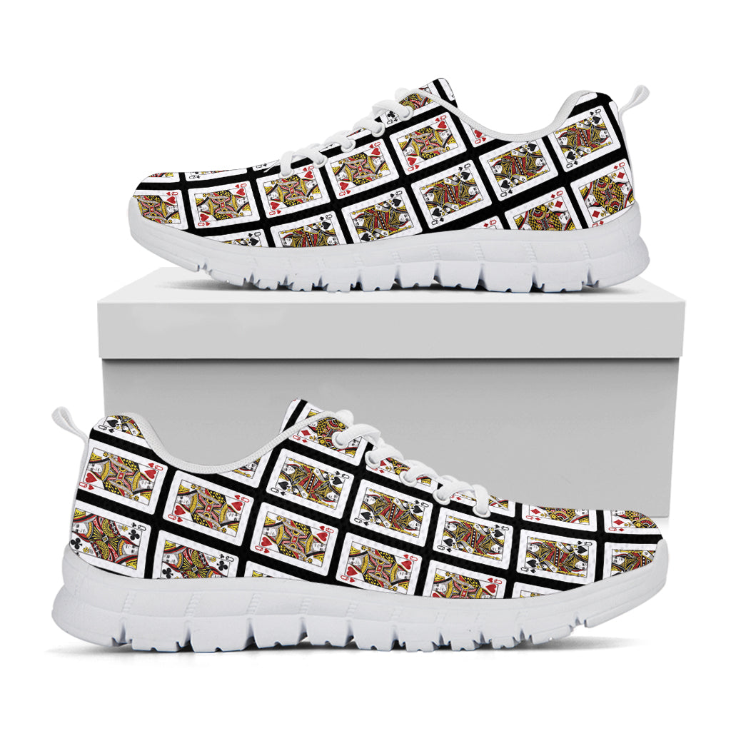 Four Queens Playing Cards Pattern Print White Sneakers
