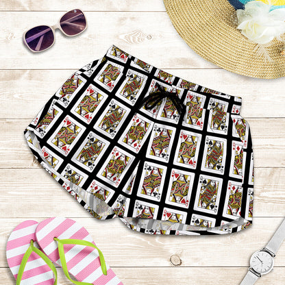 Four Queens Playing Cards Pattern Print Women's Shorts