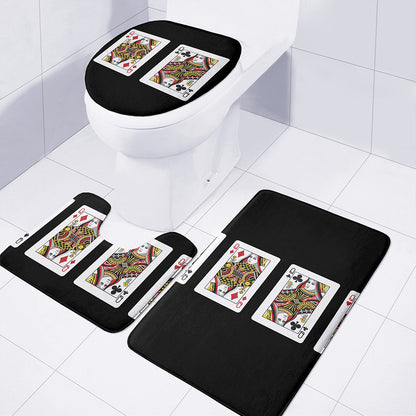 Four Queens Playing Cards Print 3 Piece Bath Mat Set