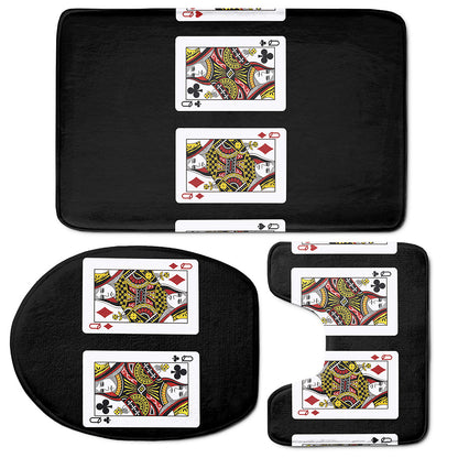 Four Queens Playing Cards Print 3 Piece Bath Mat Set