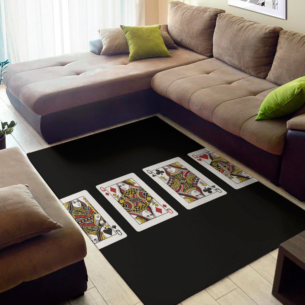 Four Queens Playing Cards Print Area Rug