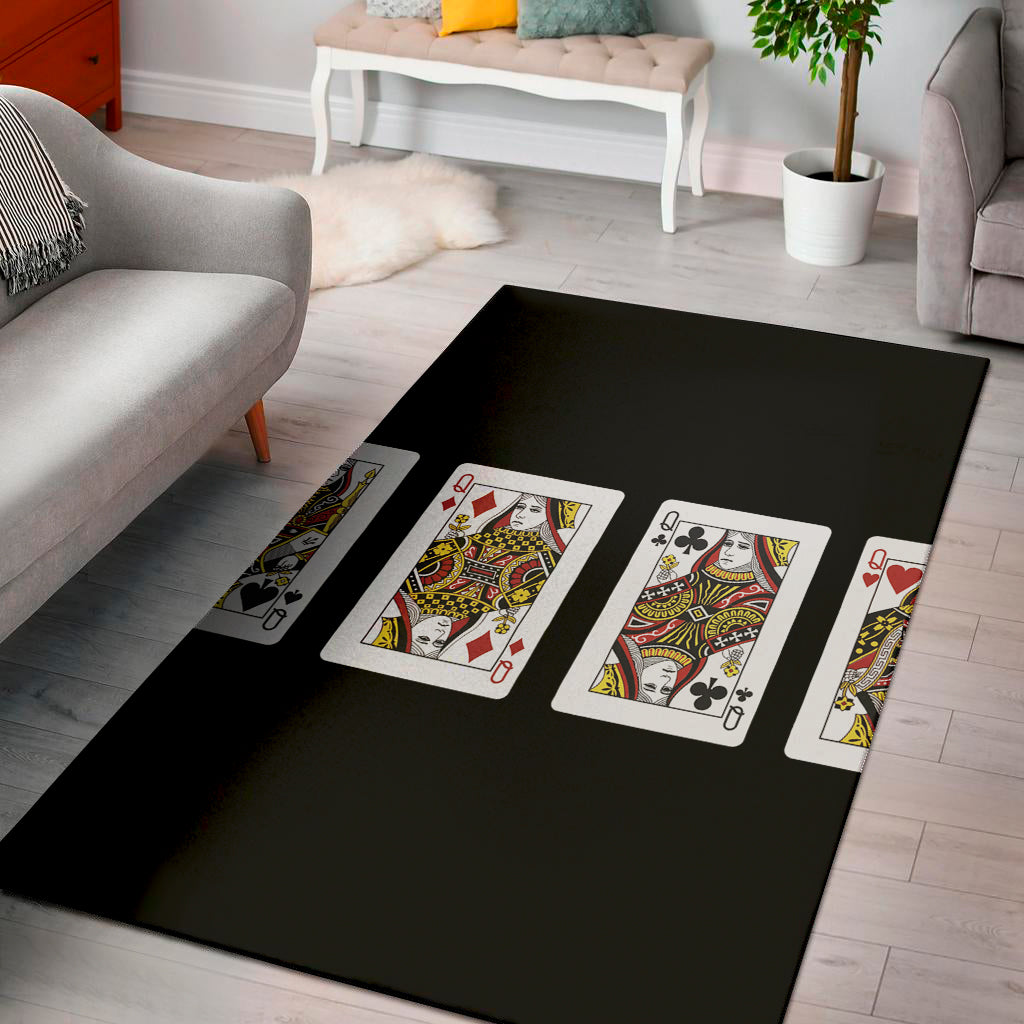 Four Queens Playing Cards Print Area Rug