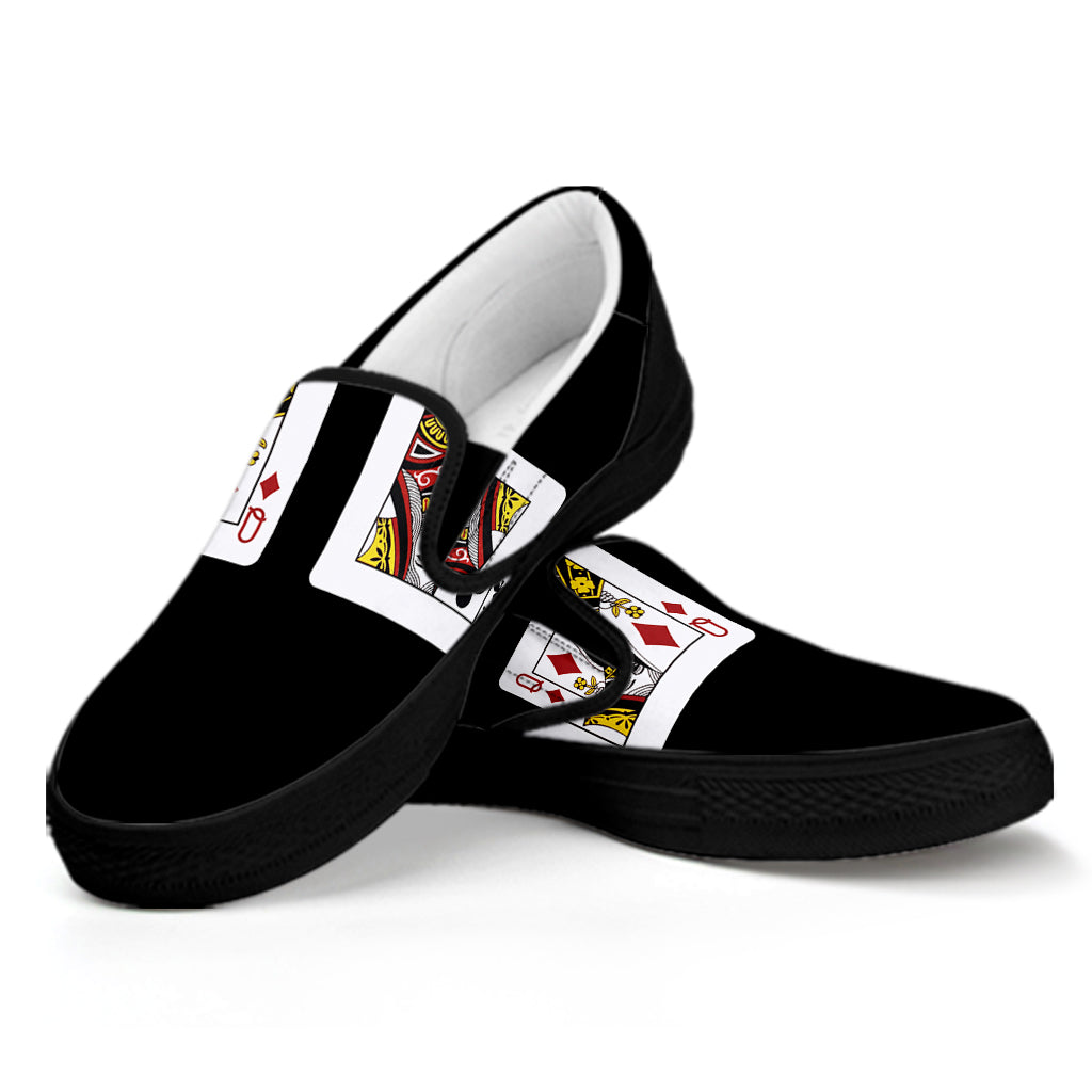 Four Queens Playing Cards Print Black Slip On Shoes