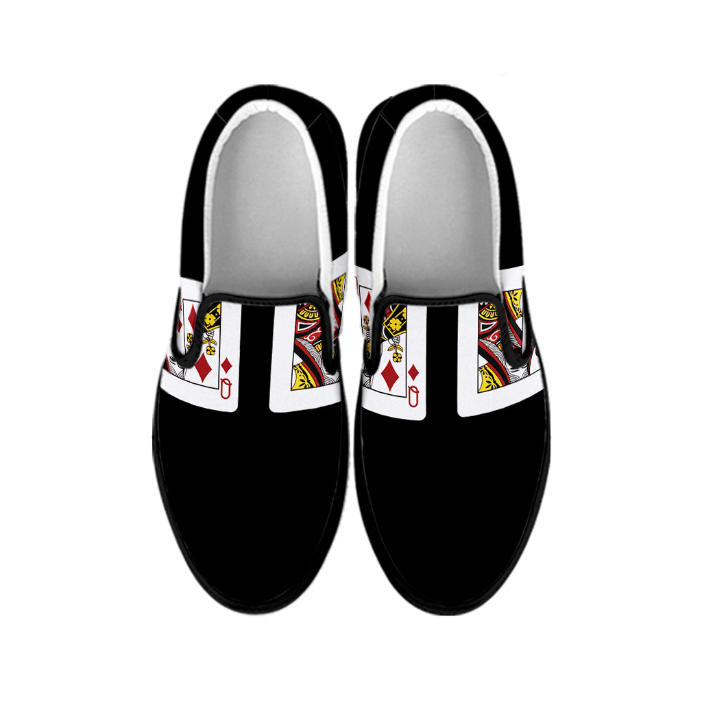 Four Queens Playing Cards Print Black Slip On Shoes