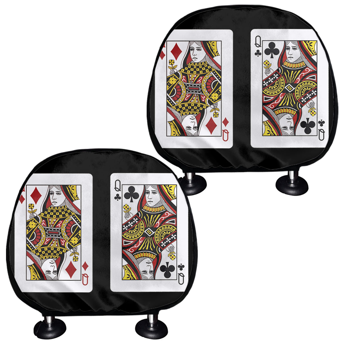 Four Queens Playing Cards Print Car Headrest Covers