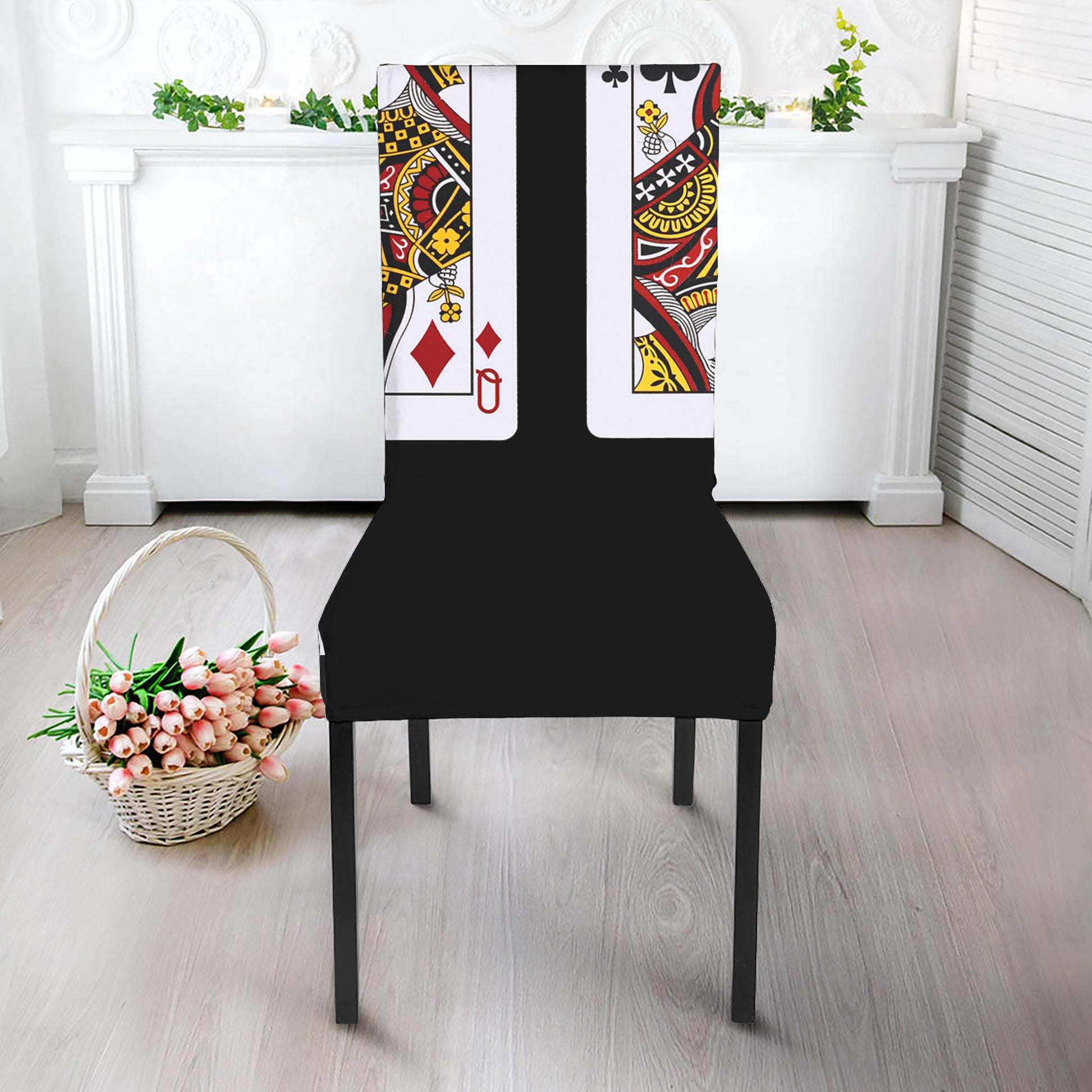 Four Queens Playing Cards Print Dining Chair Slipcover