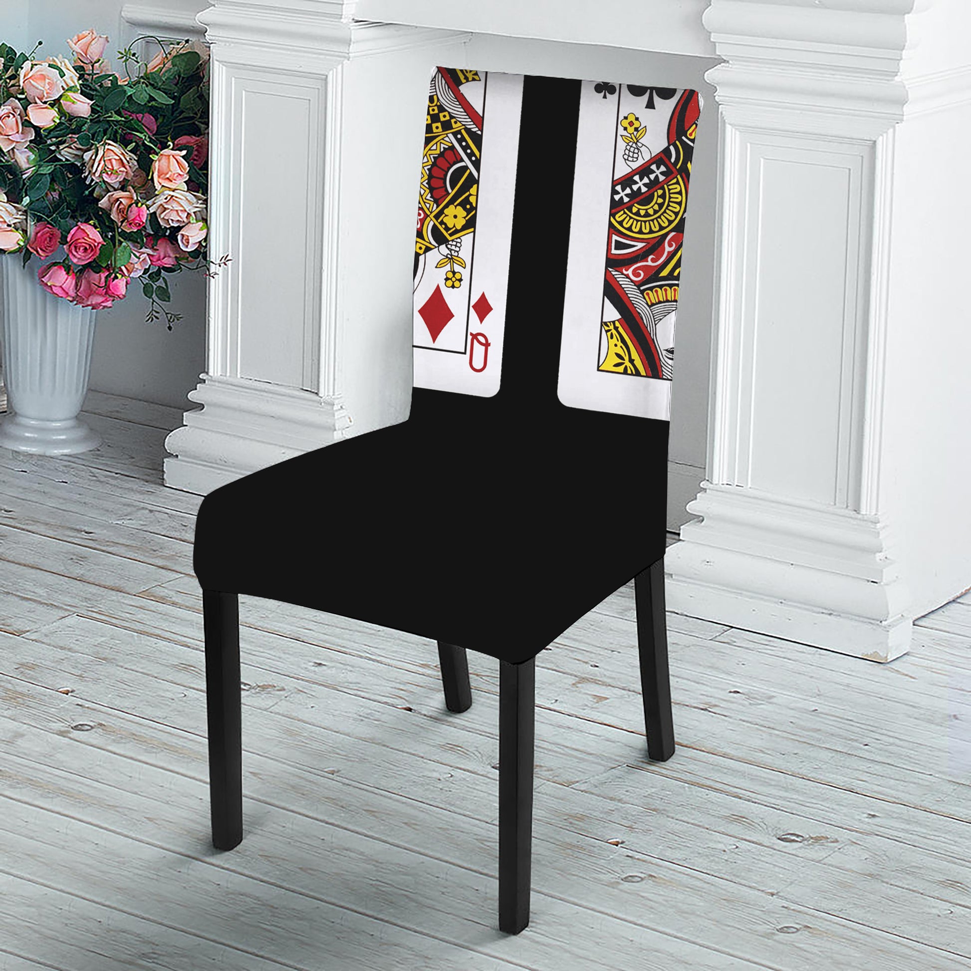 Four Queens Playing Cards Print Dining Chair Slipcover